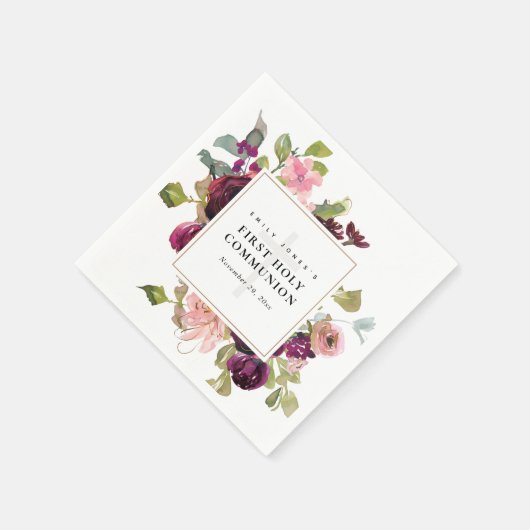 GOLD BLUSH RED ROSE FLORAL FIRST HOLY COMMUNION SERVET (Hoek)