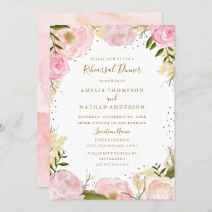 Gold Blush Roos Floral Wedding Rehearsal Dinner Kaart