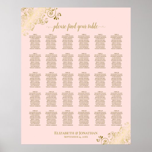 Gold & Blush roze 30-tafel bruiloft Poster (Voorkant)