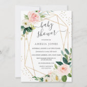 Gold Blush Roze Bloemen Baby shower Uitnodiging (Voorkant)