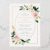 Gold Blush Roze Bloemen Lijst bruiloft Folie Uitnodiging (Voorkant)
