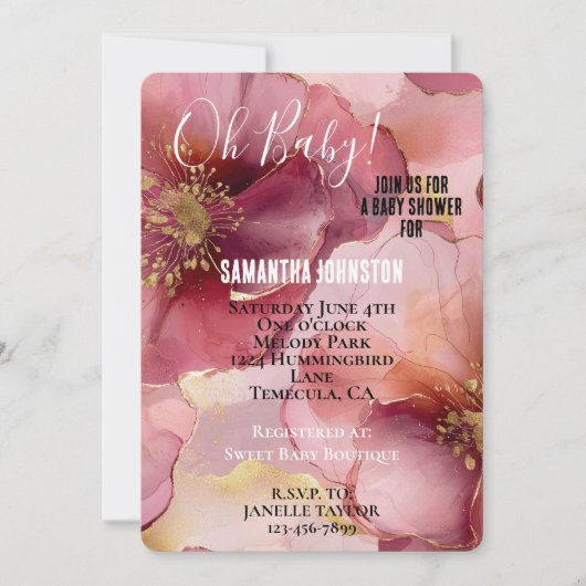 Gold Blush Roze Bourgogne Bloemen Baby shower Kaart (Voorkant)