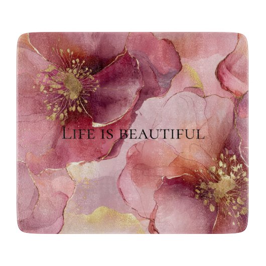 Gold Blush Roze Bourgogne Bloemen Vrijgezellenfees Snijplank (Voorkant)