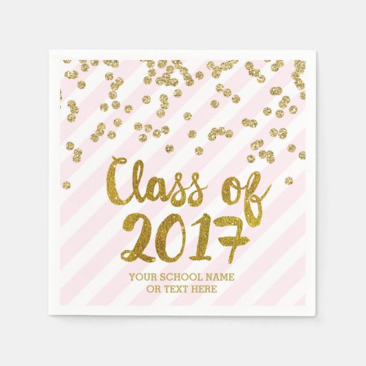 Gold Blush Roze Confetti Klasse van 2017 Afstudere Servetten (Voorkant)