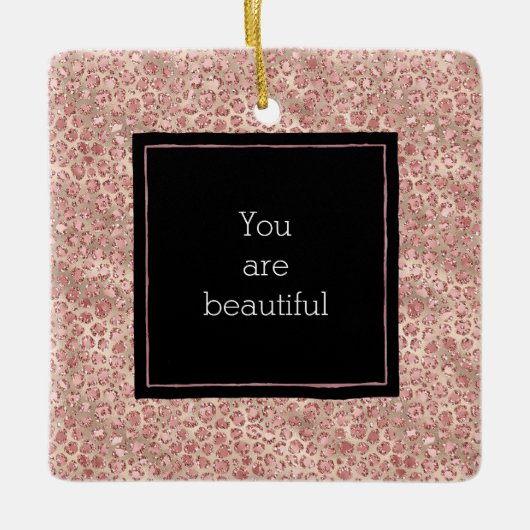 Gold Blush Roze Glitter Leopard Print Keramisch Ornament (Voorkant)