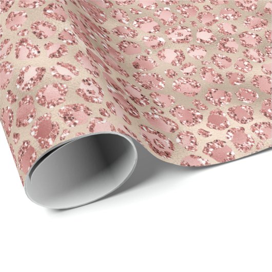 Gold Blush Roze Glitzy Glitter Leopard Print Cadeaupapier (Rol Hoek)