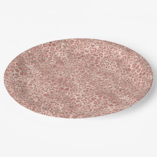 Gold Blush Roze Glitzy Glitter Leopard Print Papieren Bordje (Gekanteld)