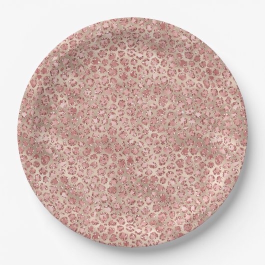 Gold Blush Roze Glitzy Glitter Leopard Print Papieren Bordje (Voorkant)
