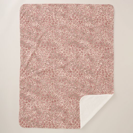 Gold Blush Roze Glitzy Glitter Leopard Print Sherpa Deken (Voorkant)