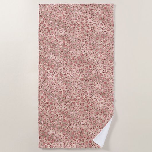 Gold Blush Roze Glitzy Glitter Leopard Print Strandlaken (Voorkant)