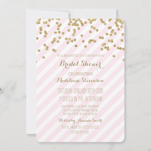 Gold Blush Roze Stripes Bridal Shower-uitvindingen Kaart (Achterkant)