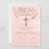 Gold blush roze waterverf Eerste Heilige Communie Kaart (Voorkant)
