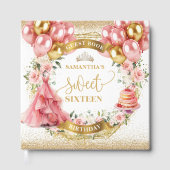 Gold Blush Sweet 16 Gastboek Roze Ballonnen Gastenboek (Voorkant)