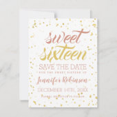 Gold & Blush Sweet 16 Save Date Sparkle Confetti Save The Date (Voorkant)