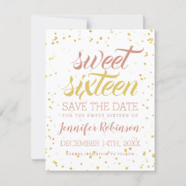 Gold & Blush Sweet 16 Save Date Sparkle Confetti Save The Date