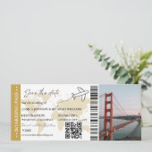 Gold Boarding pass bruiloft opslaan van de datum t Kaart (Staand voorkant)