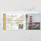 Gold Boarding pass bruiloft opslaan van de datum t Kaart (Voorkant)