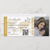 Gold Boarding pass bruiloft opslaan van de datum t Kaart (Voorkant)