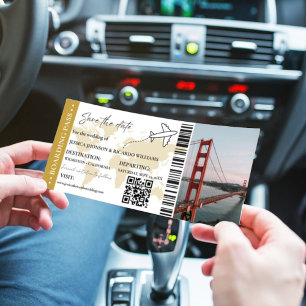 Gold Boarding pass bruiloft opslaan van de datum t Kaart