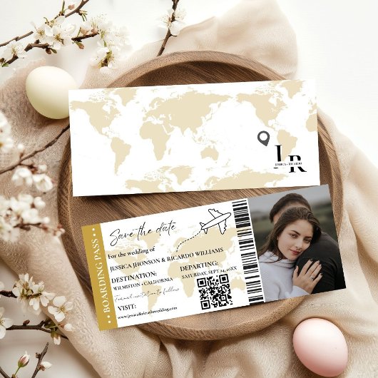 Gold Boarding pass bruiloft opslaan van de datum t Kaart
