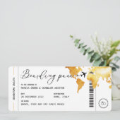 Gold boarding Pass Destination Wedding QR code Kaart (Staand voorkant)