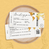 Gold boarding Pass Destination Wedding QR code Kaart
