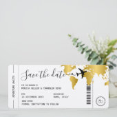 GOLD Boarding Pass Reizen Save the Date Bruiloft Kaart (Staand voorkant)