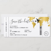 GOLD Boarding Pass Reizen Save the Date Bruiloft Kaart (Voorkant)