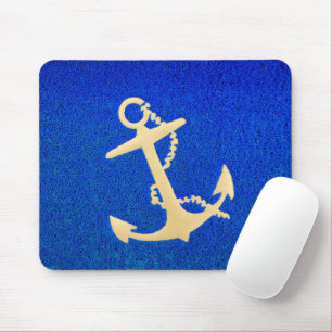 Gold Boat Anchor op blauw Muismat