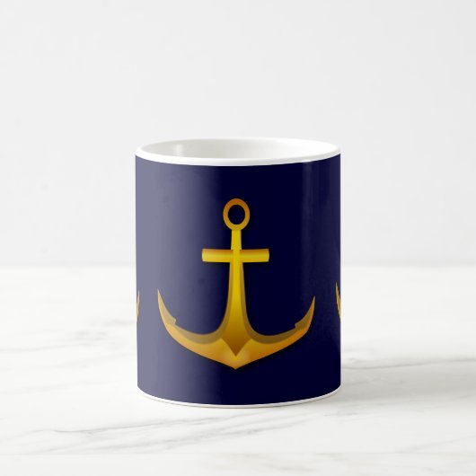 Gold Boat Anchor over Navy Blue Nautical Zee Thema Koffiemok (Center)