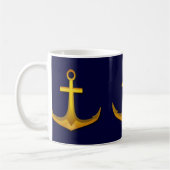 Gold Boat Anchor over Navy Blue Nautical Zee Thema Koffiemok (Links)