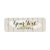 Gold Bohemian Feather op Rustige houten planken Etiket (Voorkant)