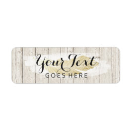 Gold Bohemian Feather op Rustige houten planken Etiket