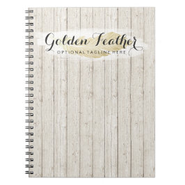 Gold Bohemian Feather op Rustige houten planken Notitieboek