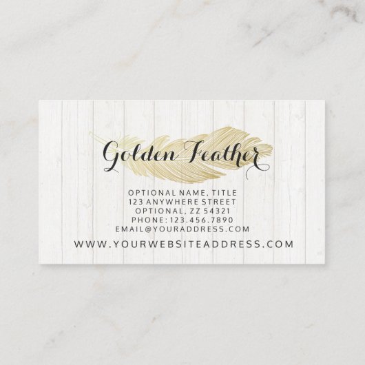 Gold Bohemian Feather op Rustige houten planken Visitekaartje (Achterkant)