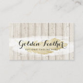 Gold Bohemian Feather op Rustige houten planken Visitekaartje (Voorkant)