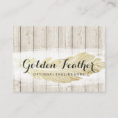 Gold Bohemian Feather op Rustige houten planken Visitekaartje (Voorkant)
