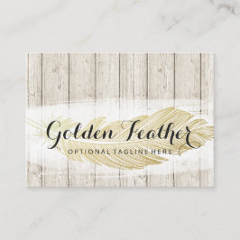 Gold Bohemian Feather op Rustige houten planken Visitekaartje