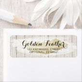 Gold Bohemian Feather Rustic Return Address Etiket (Insitu)