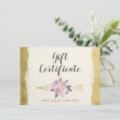 Gold Bohemian Floral Arrow Cadeaubon Kaart (Staand voorkant)