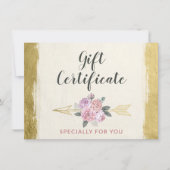 Gold Bohemian Floral Arrow Cadeaubon Kaart (Voorkant)