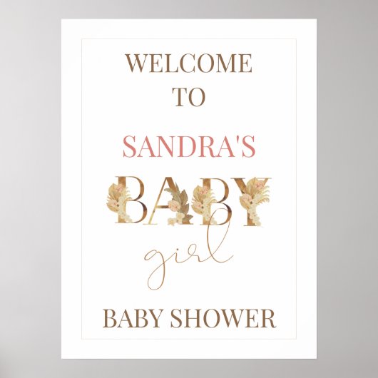 Gold Boho Baby Girl Welkomstteken Baby shower Poster (Voorkant)