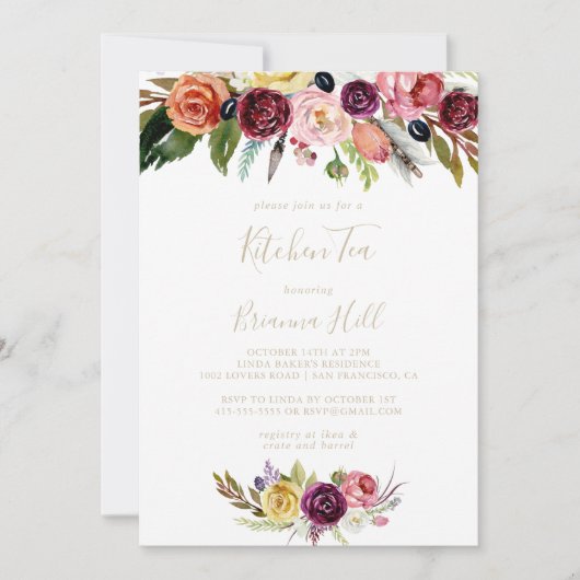 Gold Boho Bloemen Keuken Thee Vrijgezellenfeest Kaart (Voorkant)