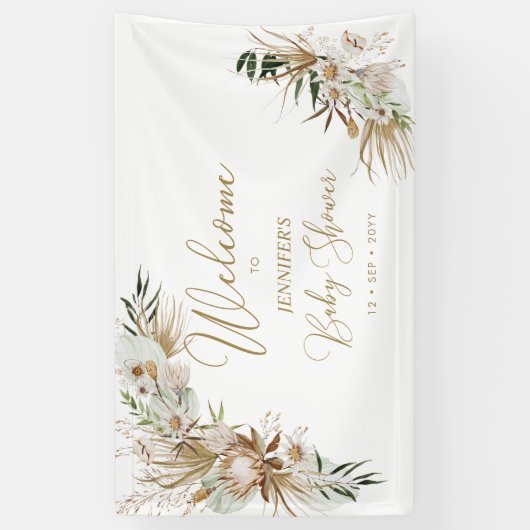 Gold Boho/Bohemen Baby shower Welkomstbanner Spandoek (Verticaal)