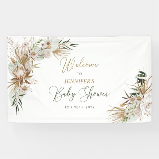 Gold Boho/Bohemen Baby shower Welkomstbanner Spandoek (Horizontaal)