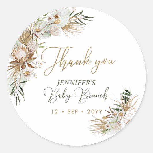 Gold Boho/Bohemian Baby Brunch Hartelijk dank Ronde Sticker (Voorkant)