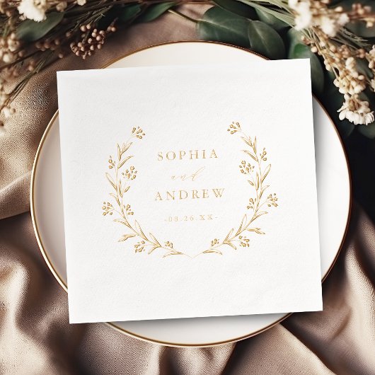 Gold Boho Botanical Floral Country Wedding Folie Servetten