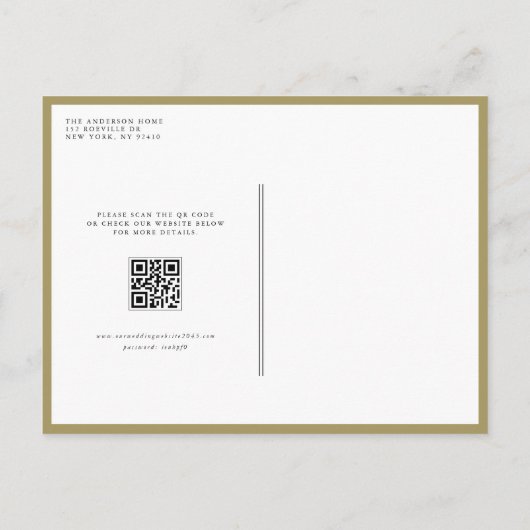 Gold Boho Botanical QR Code Bewaar de datum Aankondigingskaart (Achterkant)