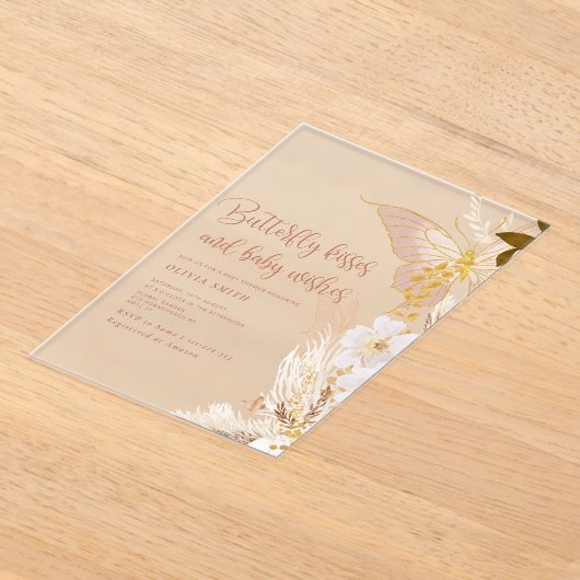 Gold Boho Butterfly kust baby shower Acryl Uitnodigingen (Laagn)
