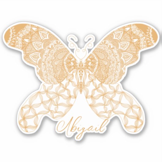 Gold Boho Butterfly Sticker (Voorkant)